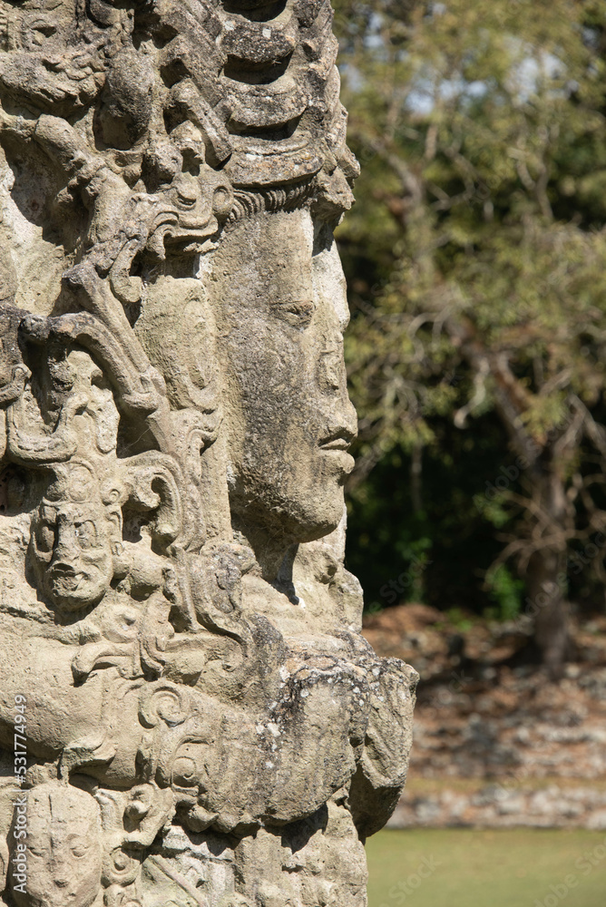 Stela A freestanding sculpture at the Copan Mayan Ruins, Copan Ruinas, Honduras
