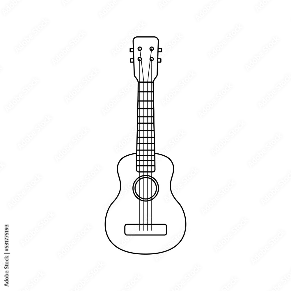 Black outline ukulele isolated on white background. Vector illustration