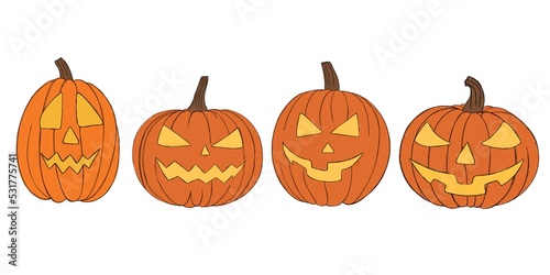 Set pumpkin on white background. Orange pumpkin with smile for your design fo...