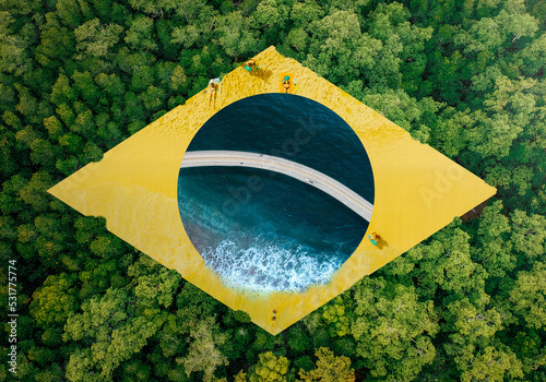 Brazilian flag with nature elements