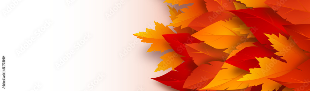 Bright fall 3d leaves. Autumn foliage on a white background. Vector illustration