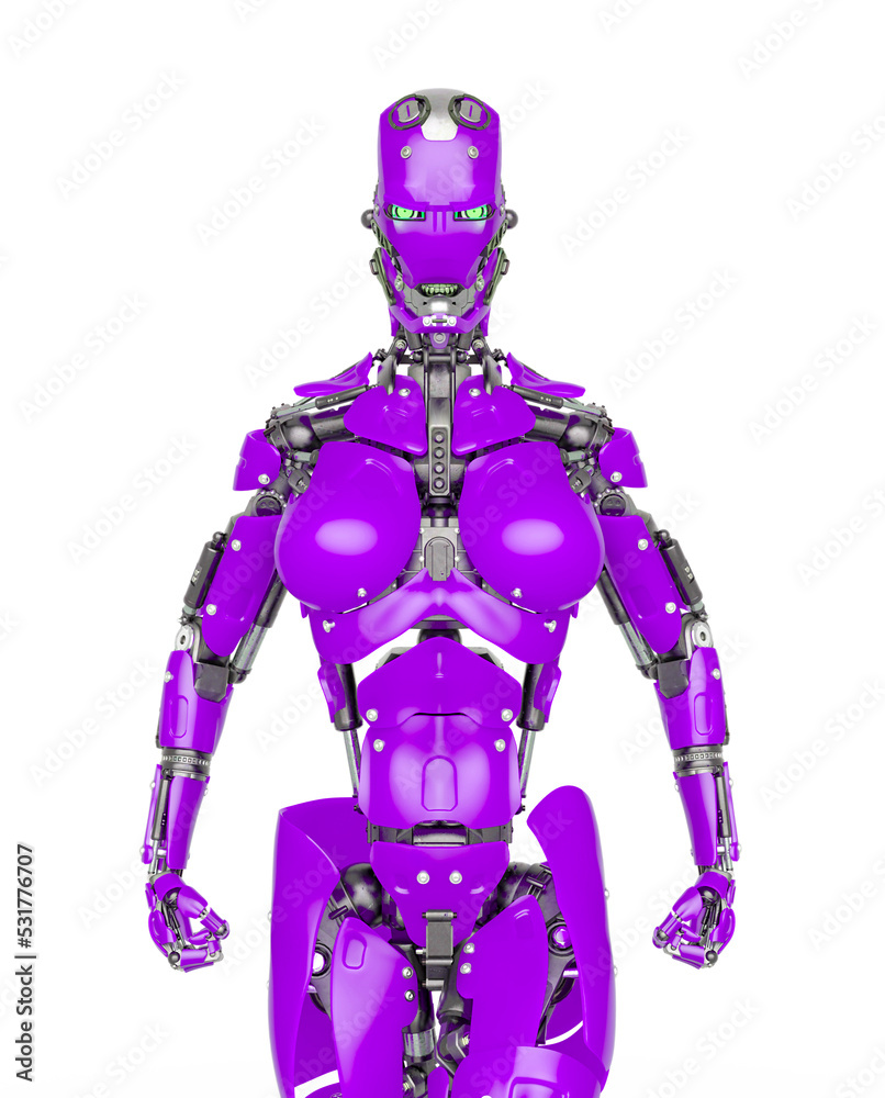 cyborg girl is angry and ready to attack on white background cyborg girl is angry and ready to attack on white background