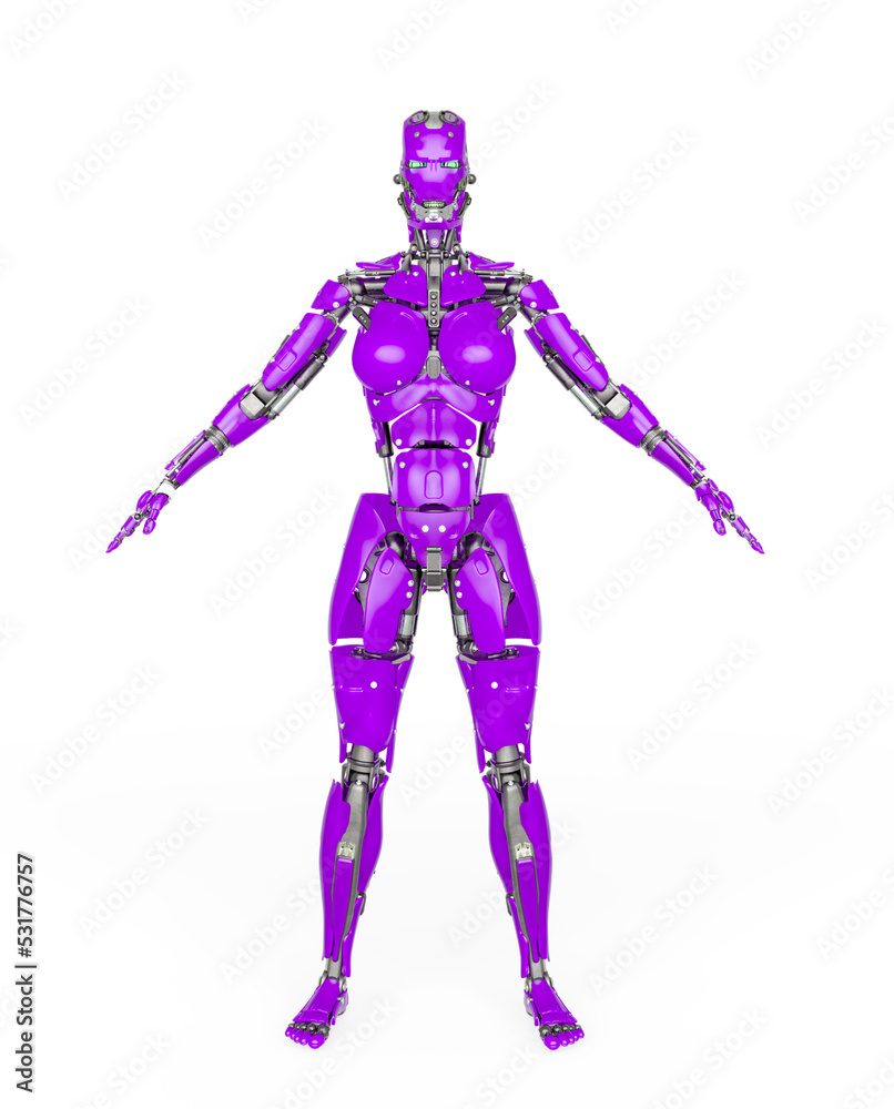 cyborg girl is doing an a pose on white background cyborg girl is doing an a pose on white background