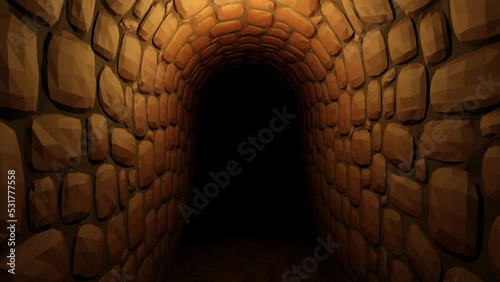 3d cartoon underground tunnel. Movement through catacombs of the old castle. Looped 3d animation.