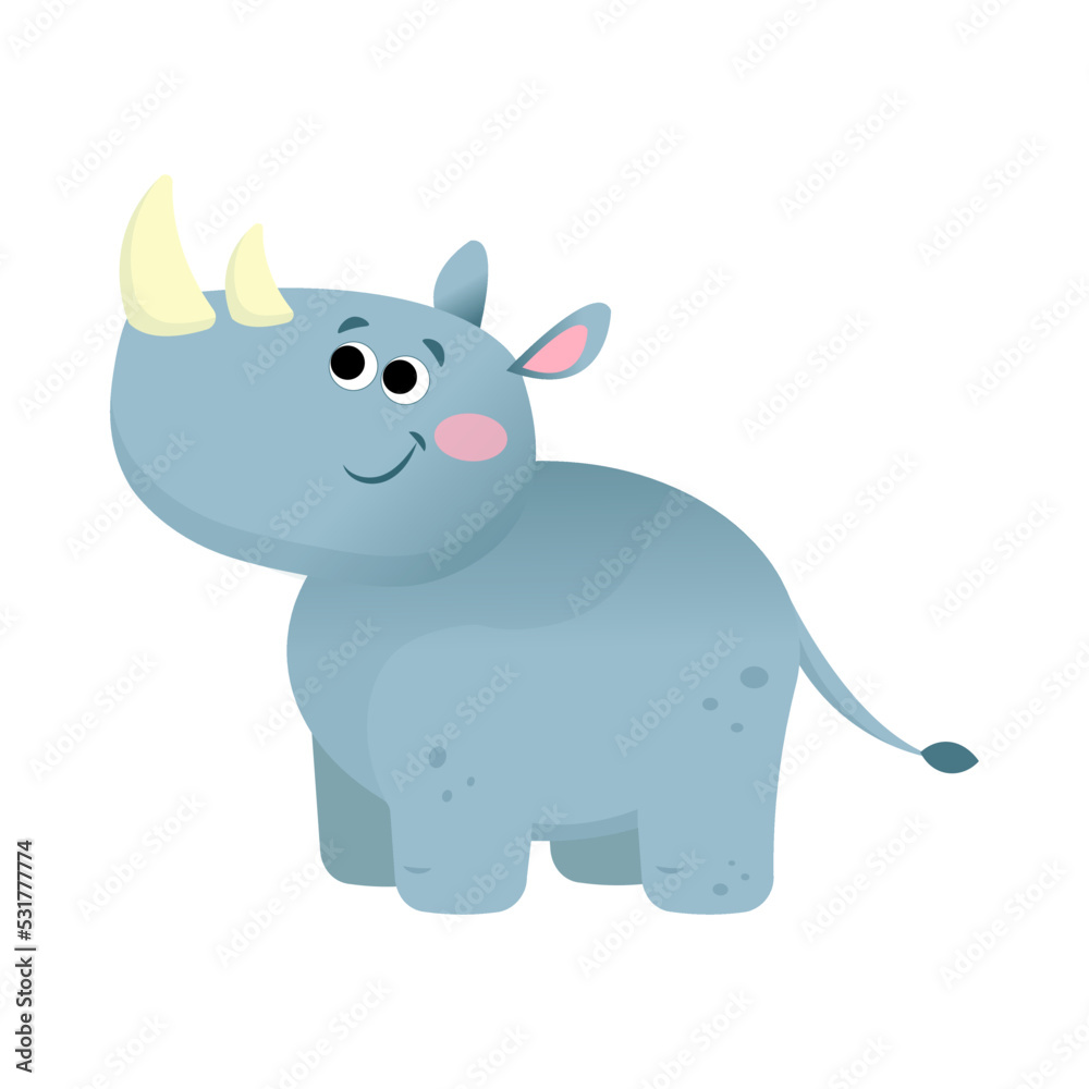 Cute rhino in cartoon style isolated on white background