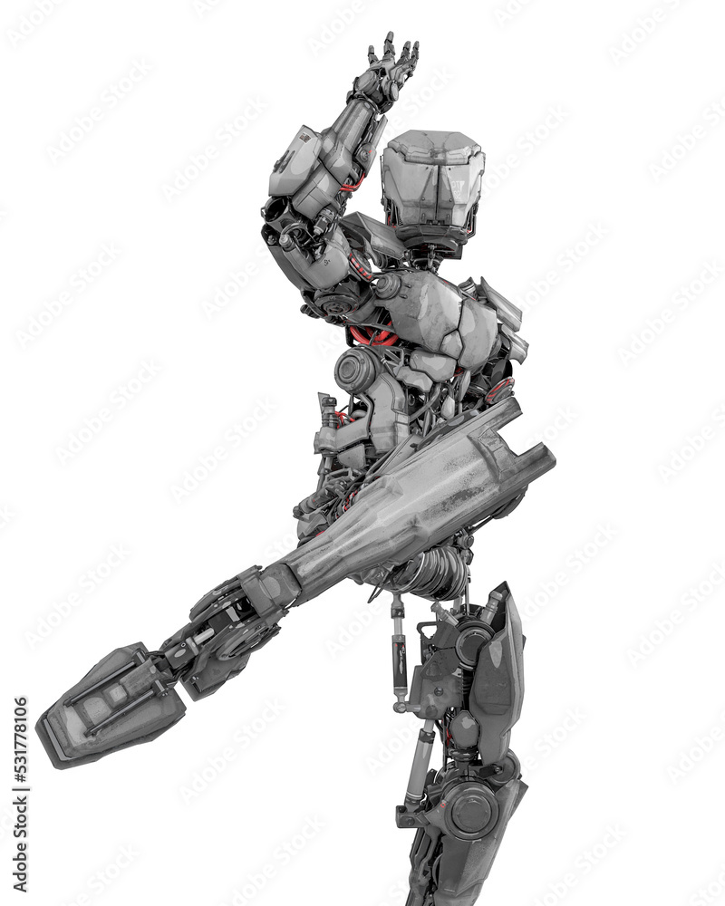 mega robotin is doing some kung fu fighting on white background front view mega robotin is doing some kung fu fighting on white background front view