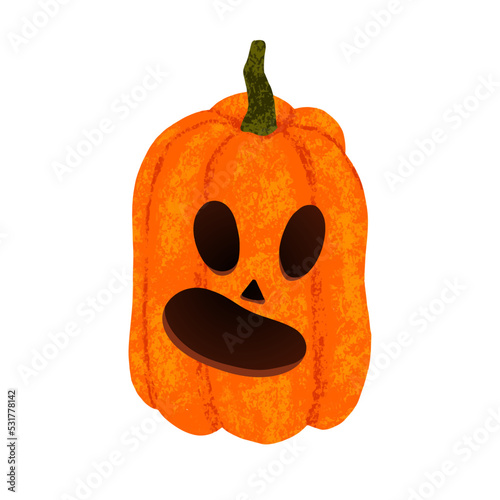Jack O'Lantern with surprised and outraged face emotion. Hand drawn curved face pumpkin isolated on white background
