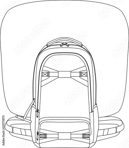 Avalanche irbag System, Avalanche backpack safety from snow avalanches for skiers and snowboarders sketch drawing, contour lines drawn sport equipment