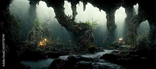 Fotografie, Obraz Raster illustration of beautiful and gloomy dungeon