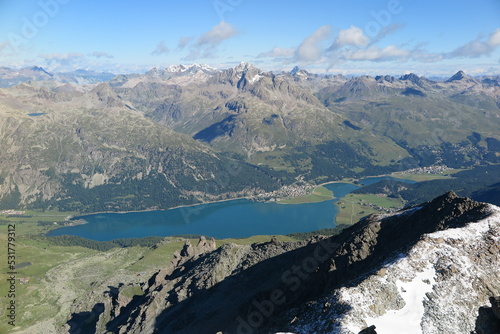 Blick vom Piz Corvatsch auf den Silvaplanersee, Engadin photo