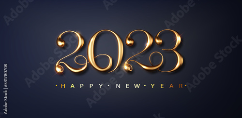 Happy new year 2023 banner. Golden Vector luxury text 2023 Happy new year. Gold Festive Numbers Design