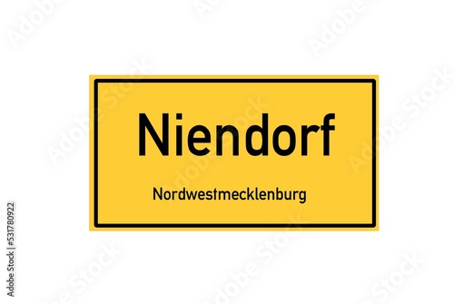 Isolated German city limit sign of Niendorf located in Mecklenburg-Vorpommern photo