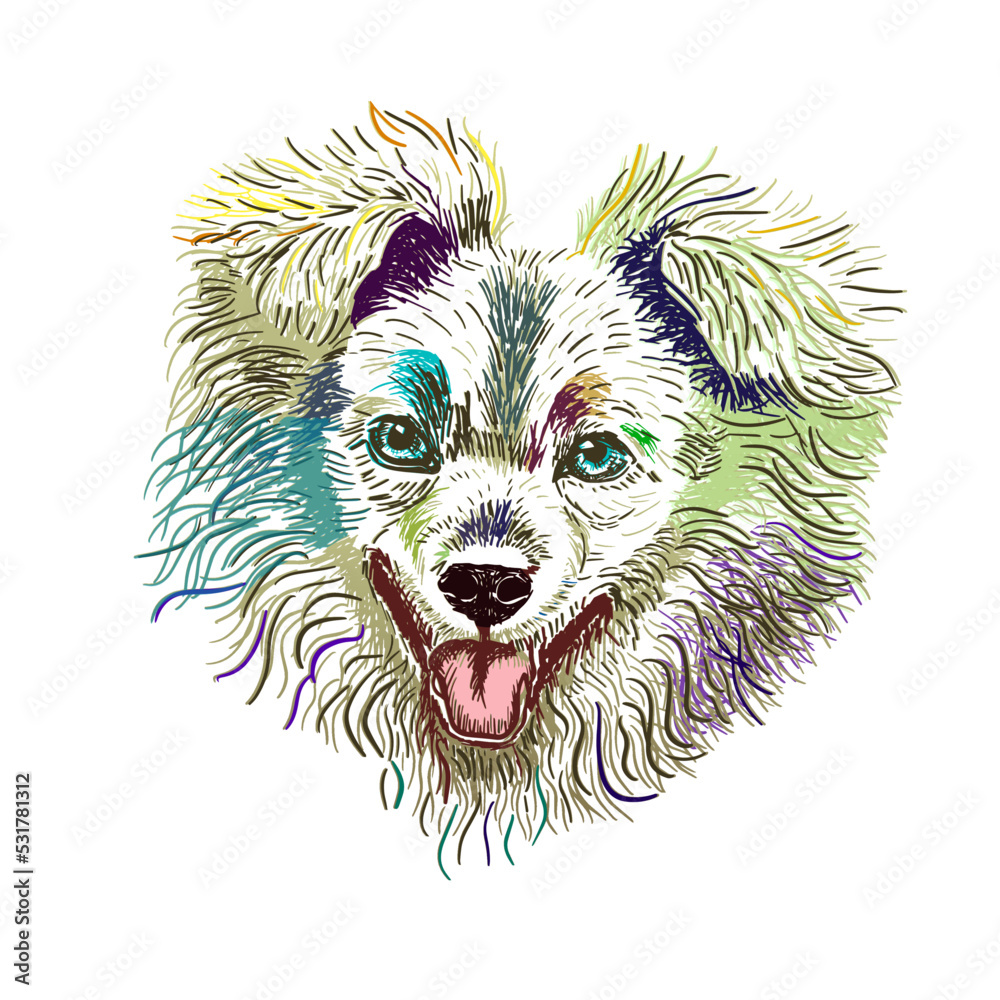 Dog face is cute. Sketch line multicolored. Vector illustration