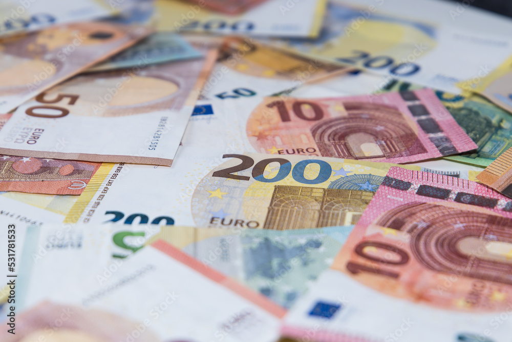 Lots of different Euro banknotes shown as a mess Lots of different Euro banknotes shown as a mess