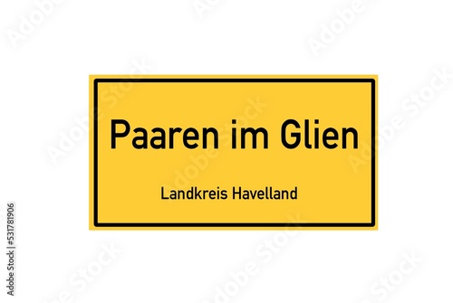 Isolated German city limit sign of Paaren im Glien located in Brandenburg photo