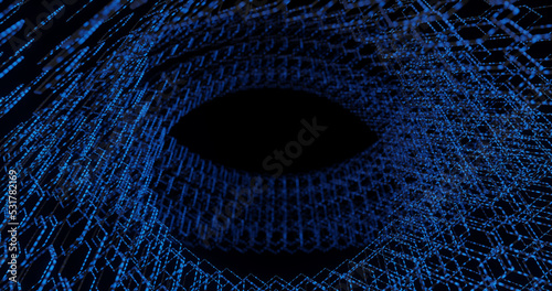 Render with abstract techno background made of particle circles  soft focus
