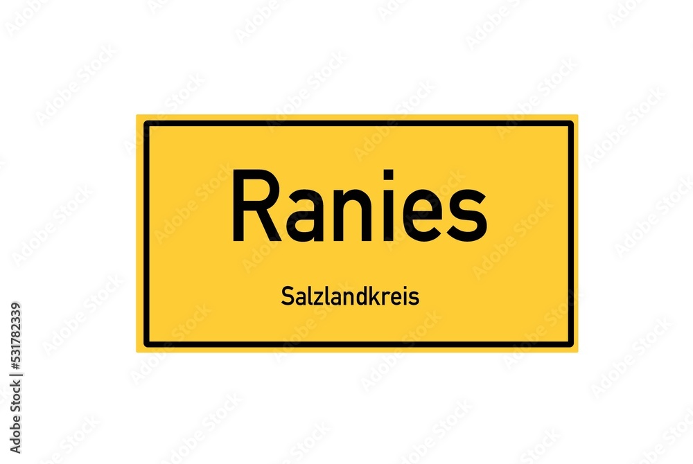 Isolated German city limit sign of Ranies located in Sachsen-Anhalt - obrazy, fototapety, plakaty 