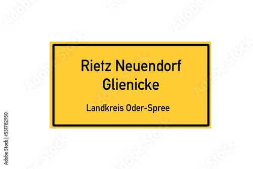 Isolated German city limit sign of Rietz Neuendorf Glienicke located in Brandenburg photo