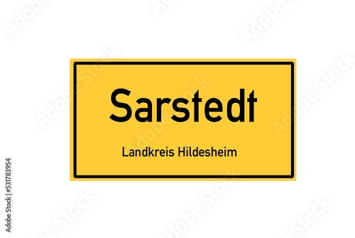 Isolated German city limit sign of Sarstedt located in Niedersachsen photo