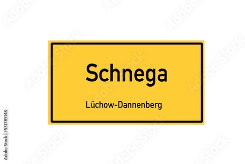 Isolated German city limit sign of Schnega Thune located in Niedersachsen photo