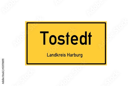 Isolated German city limit sign of Tostedt located in Niedersachsen