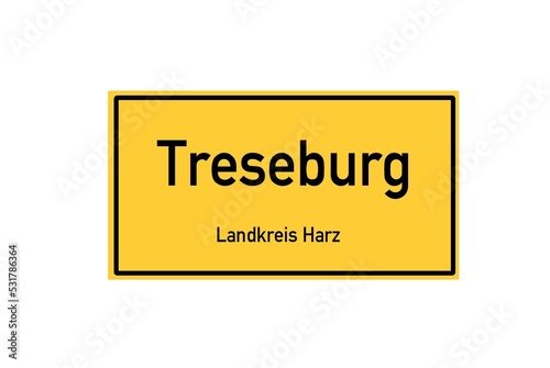 Isolated German city limit sign of Treseburg located in Sachsen-Anhalt