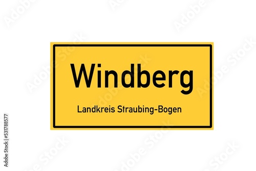 Isolated German city limit sign of Windberg located in Bayern photo