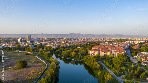 Aerial view of Eskişehir,TURKEY. River and streets in Eskişehir. Aerial photo. © Cem