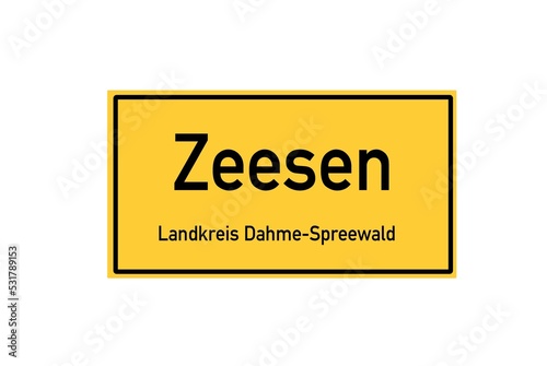 Isolated German city limit sign of Zeesen located in Brandenburg