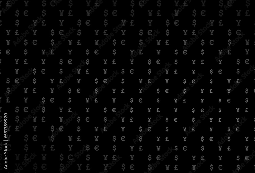Dark silver, gray vector template with EUR, USD, GBP, JPY. Dark silver, gray vector template with EUR, USD, GBP, JPY.
