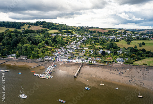 Dittisham and River Dart from a drone, Devon, England, Europe