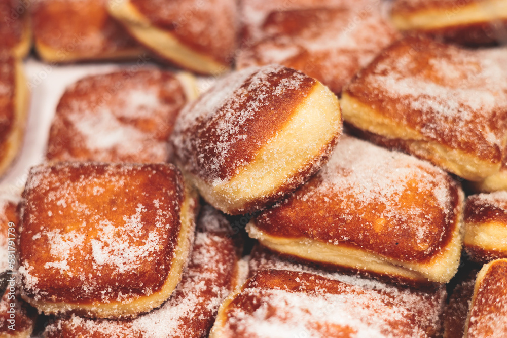 Variety assortment of traditional finnish sweets and pastries with cinnamon bun, and cardamon roll and rolls, butter bun and others, korvapuusti, laskiaspulla and voisilmapulla