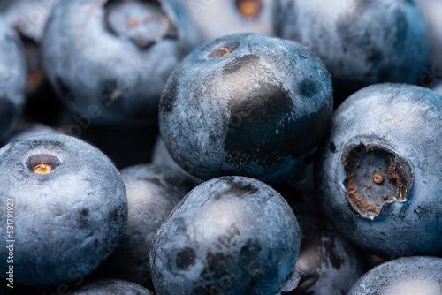 Blueberry fruit in close-up. Ripe fruit  blueberry berries isolated. Background with fruits.