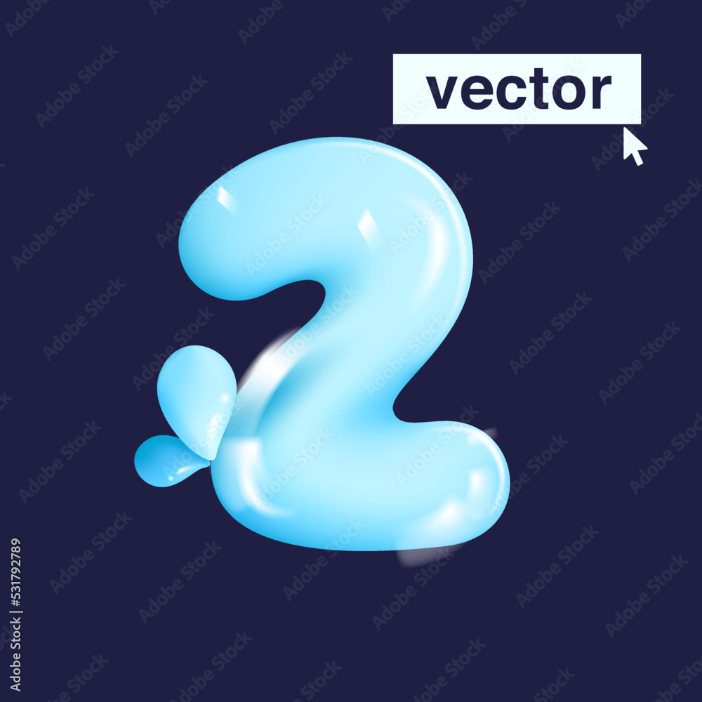 Number two pure water logo in realistic 3D and cartoon balloon style. Glossy eco blue vector illustration. Number two pure water logo in realistic 3D and cartoon balloon style. Glossy eco blue vector illustration.