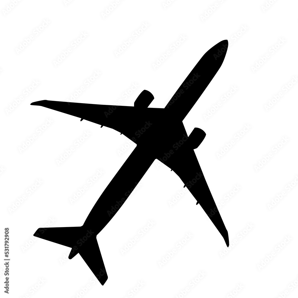 Plane vector icon, black aircraft isolated on white. Airplane graphic ...