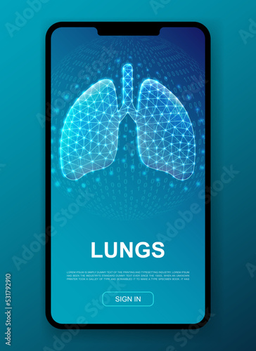 Lungs 3d polygonal symbol for UI, UX design template. Low poly Respiratory system illustration for homepage app design. Organ illustration concept.