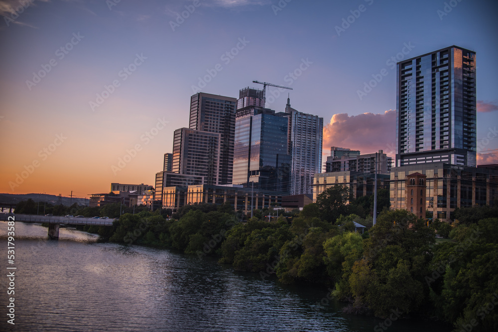 View of the Downtown Austin skyline at dusk