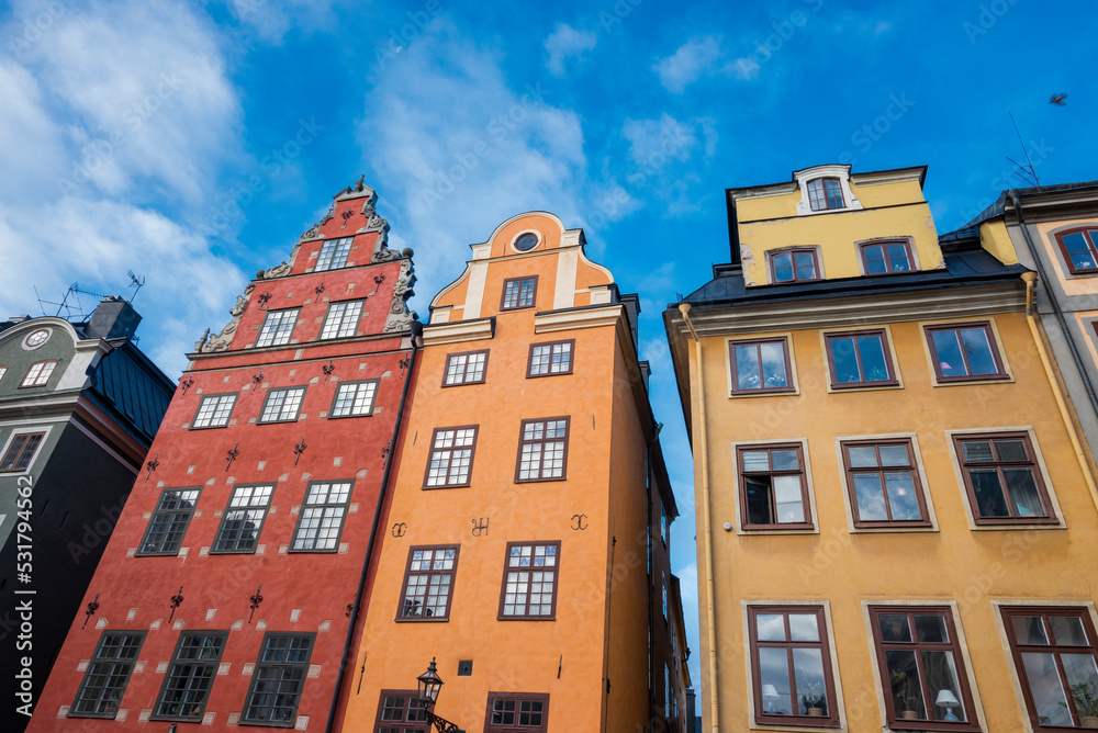 the famous stortorget square in the center of the old town with colorful houses in Stockholm Sweden