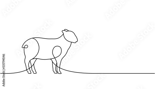 Sheep one line continuous drawing. Sheep symbol. Farm animal continuous one line illustration. Vector minimalist linear illustration.