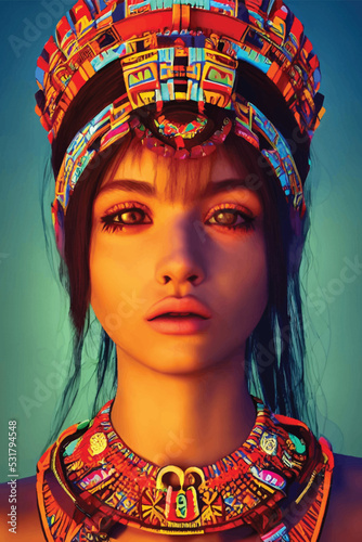 Beautiful Aztec girl in national clothes.