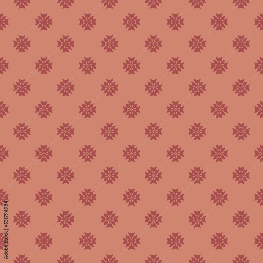 Stylish vector minimal geometric floral pattern. Simple abstract seamless texture with small flowers, crosses. Elegant ornament background in maroon and orange color. Repeat design for decor, textile
