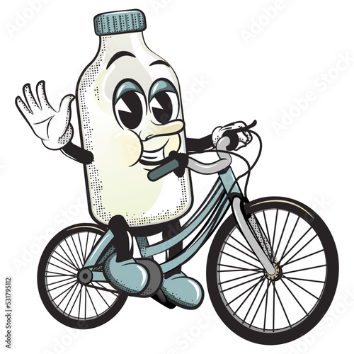 cartoon character vector illustration of a cycling milk bottle