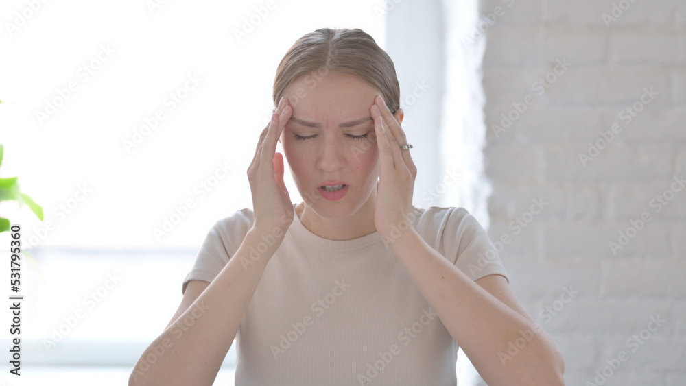 Portrait of Tired Woman with Headache, Migraine Portrait of Tired Woman with Headache, Migraine