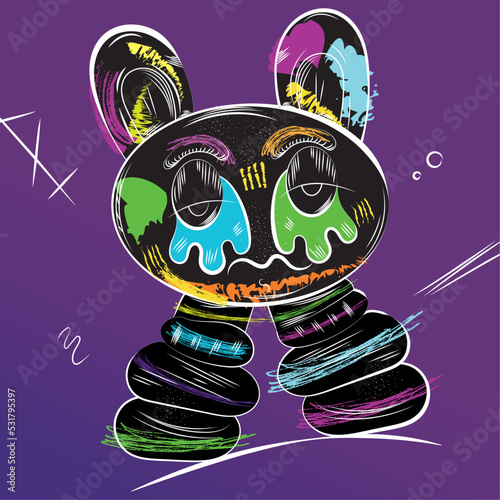 Isolated retro rabbit animal monster grafitty style Vector