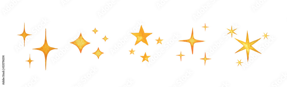 Set Simple Golden Star Watercolor Illustration Simple Golden Star Watercolor Illustration. fireworks