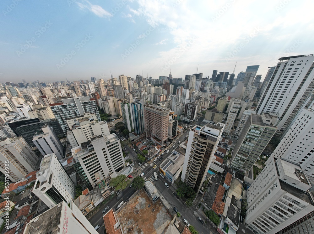 Obraz premium Aerial view of São Paulo, in the neighborhood of Jardins. Many residential buildings and a building under construction