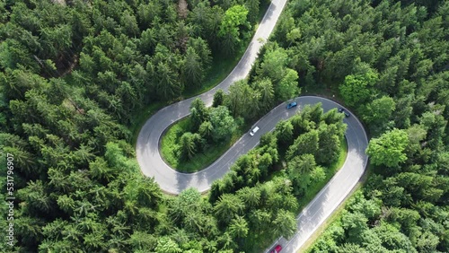 Asphalt winding road footage from above
