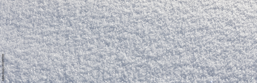 snow texture banner, fresh fallen snow on the ground on a frosty winter day