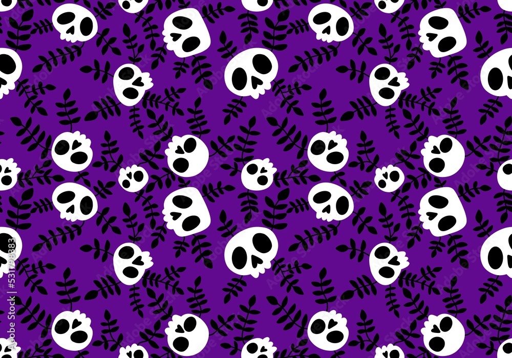 Cartoon doodle seamless Halloween skulls pattern for wrapping paper and clothes print and kids accessories