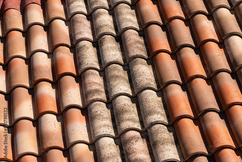 Fragment of a tiled roof close-up.